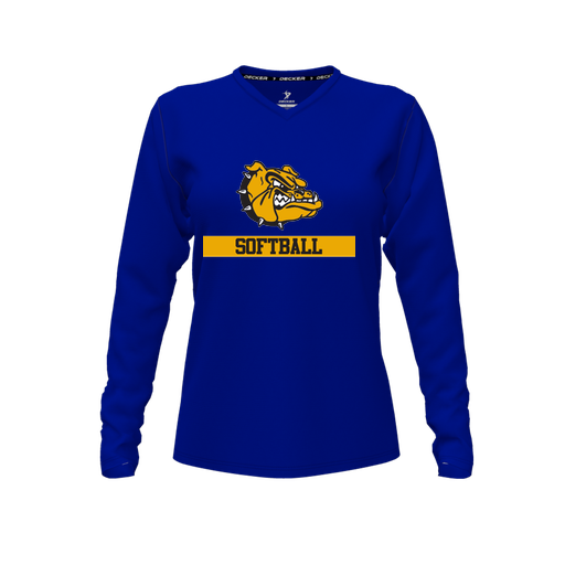 [FTLVCFRY-FYXS-LOGO1] Decker Comfort T-Shirt (Female Youth XS, Royal, V Neck, Logo 1, Long Sleeve)