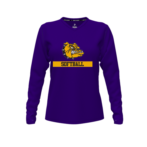 [FTLVCFPP-FYXS-LOGO1] Decker Comfort T-Shirt (Female Youth XS, Purple, V Neck, Logo 1, Long Sleeve)