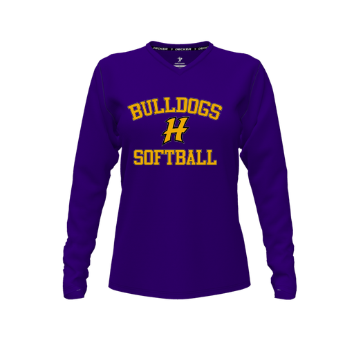 [CUS-DFW-TEES-CMF-VNK-LSL-PUR-FYXS-LOGO2] Decker Comfort T-Shirt (Female Youth XS, Purple, V Neck, Logo 2, Long Sleeve)