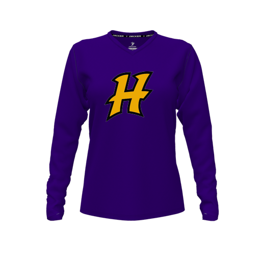 [FTLVCFPP-FYXS-LOGO3] Decker Comfort T-Shirt (Female Youth XS, Purple, V Neck, Logo 3, Long Sleeve)