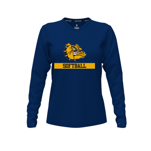 [FTLVPTNV-FYXS-LOGO1] Decker Performance T-Shirt (Female Youth XS, Navy, V Neck, Logo 1, Long Sleeve)