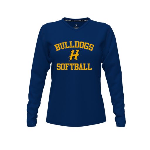 [CUS-DFW-TEES-PER-VNK-LSL-NVY-FYXS-LOGO2] Decker Performance T-Shirt (Female Youth XS, Navy, V Neck, Logo 2, Long Sleeve)