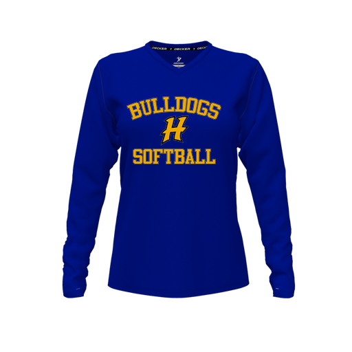 [CUS-DFW-TEES-PER-VNK-LSL-RYL-FYXS-LOGO2] Decker Performance T-Shirt (Female Youth XS, Royal, V Neck, Logo 2, Long Sleeve)